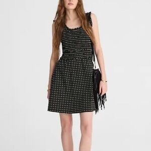 NWT Madewell Ruffled Scoopneck Voile Mini Dress Polka Dots Black White 2